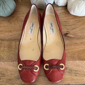 Jimmy Choo Red Jola Leather Flats Size 9